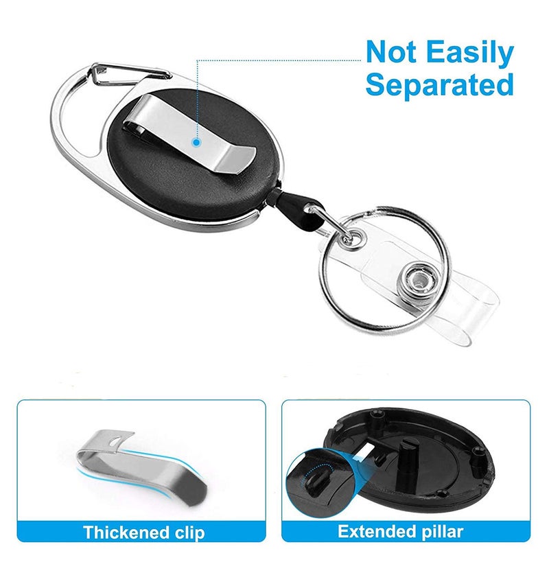JIKIOU Retractable Badge Reel with Carabiner Belt Clip and Key Ring for ID Card Key Keychain Badge Holder Black 3 Pack - Image 2